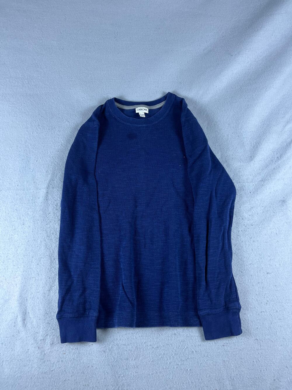 Cherokee Thermal Shirt Youth XL/16 Blue Long Sleeve Crewneck Waffle Knit Casual